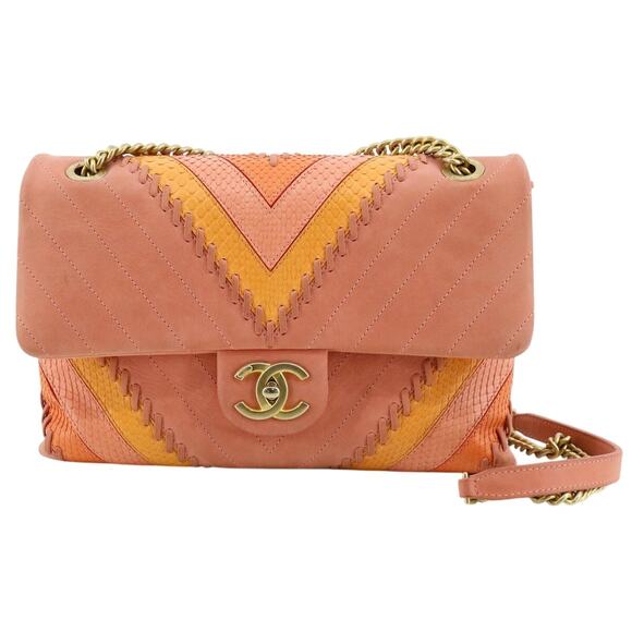 Chanel Patchwork Flap Bag Pink CC Snakeskin Paris-Cuba Medium Iridescent Chevron - Picture 2 of 16
